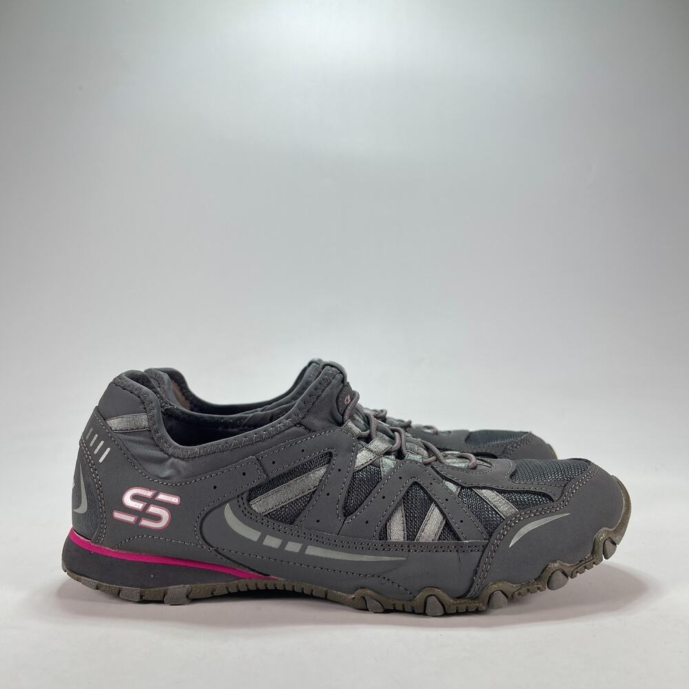 Skechers Bikers Hot Ticket Charcoal Grey Pink Slip On Shoes 22406R Women's Sz 8